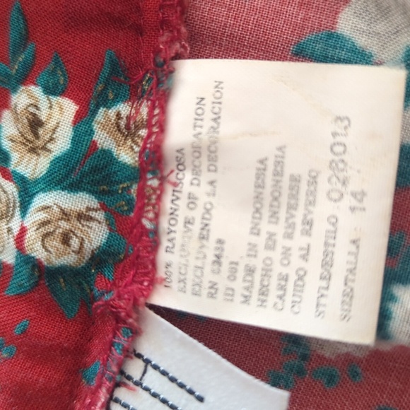 Vtg Plaza South Button Down Milkmaid Prairie Red Ditsy Floral Gold Trim Dress L - Picture 11 of 13